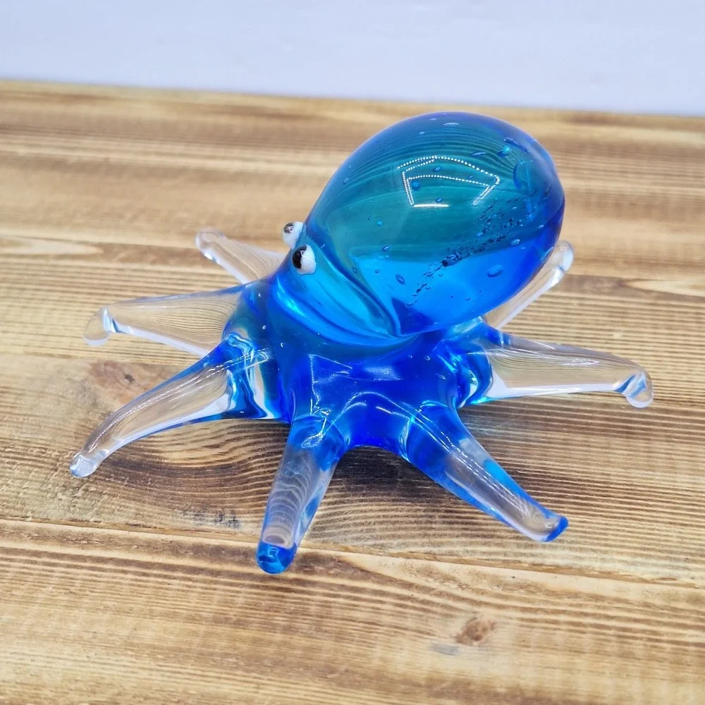 Art Glass Blue  Octopus‎ ~ Beach Decor~ Paperweight Derpy Lovable